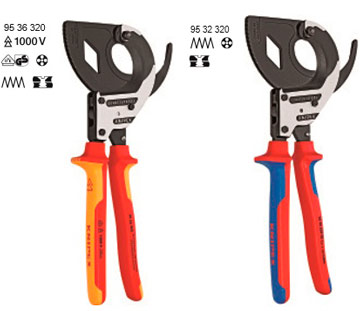 KNIPEX, KN-9536320, Ножницы для резки кабелей (по принципу трещоточного ключа, 3 «передачи») 95 36 320